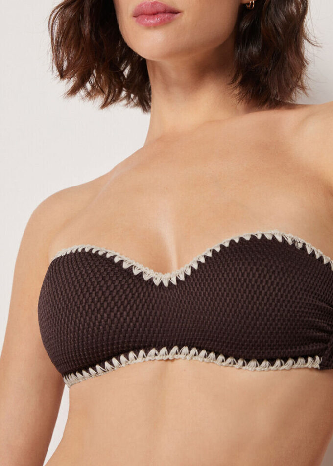 Bandeau Swimsuit Top Bicolor Embroidery