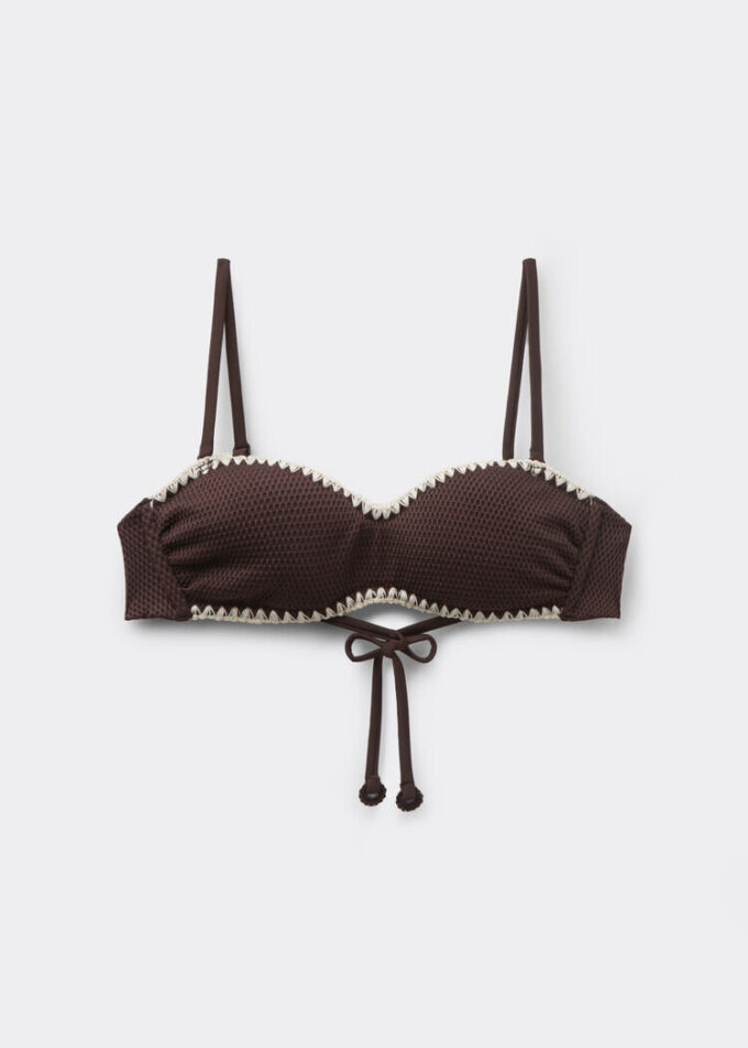 Bandeau Swimsuit Top Bicolor Embroidery