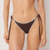 Brazilian String Swimsuit Bottom Bicolor Embroidery