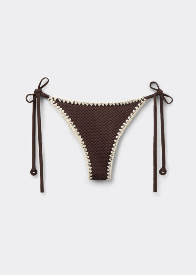 Brazilian String Swimsuit Bottom Bicolor Embroidery