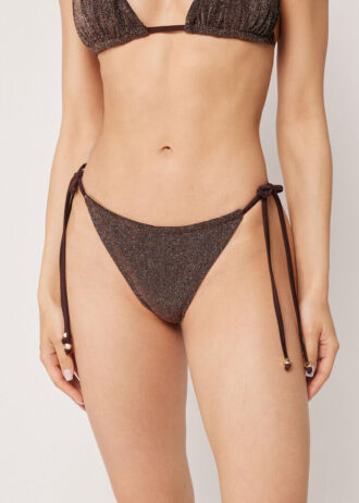 Brazilian String Swimsuit Bottom Brown Glitter