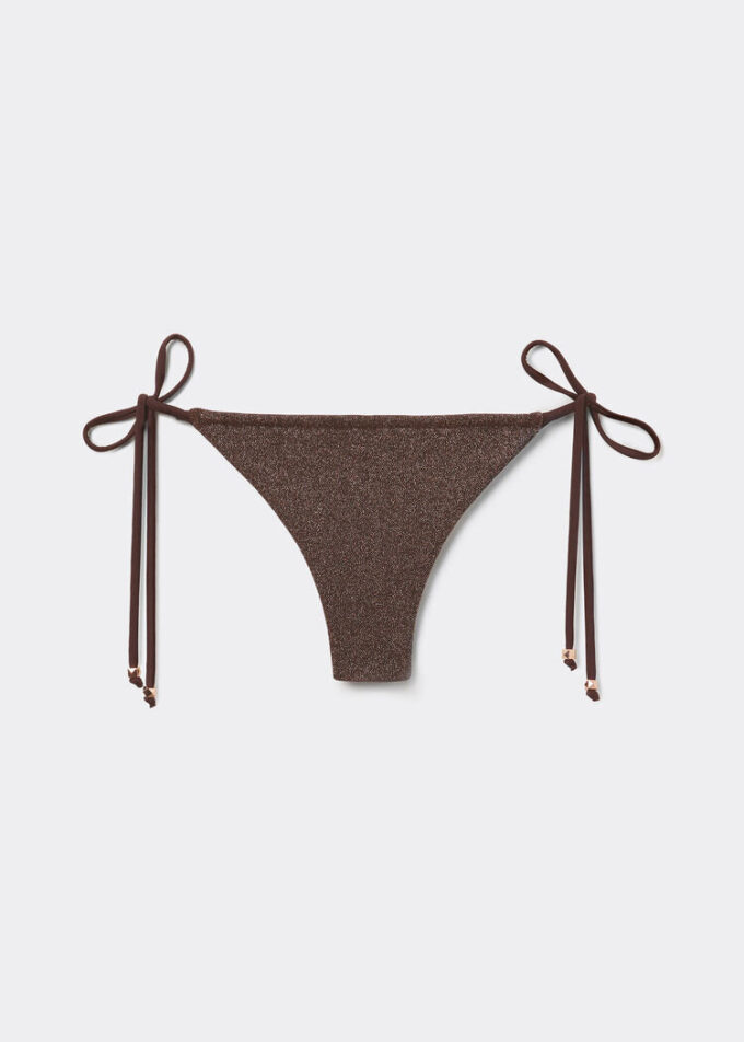 Brazilian String Swimsuit Bottom Brown Glitter