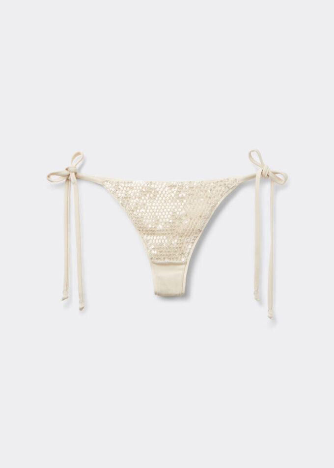 Brazilian String Swimsuit Bottom Sequin Net