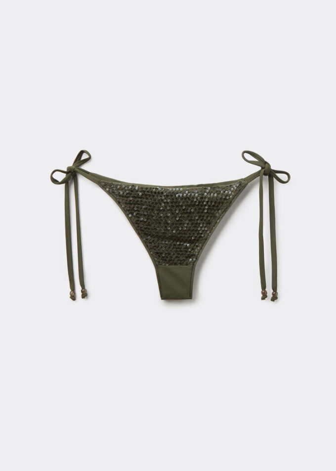 Brazilian String Swimsuit Bottom Sequin Net