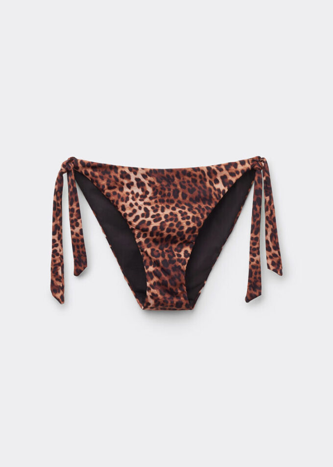 Brown Animalier Lace-Up Swimsuit Bottoms