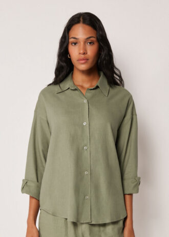 Cropped Linen and Viscose Shirt