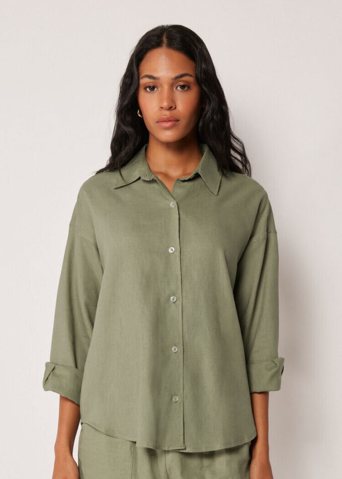 Cropped Linen and Viscose Shirt