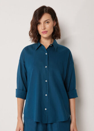 Cropped Linen and Viscose Shirt