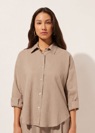 Cropped Linen and Viscose Shirt