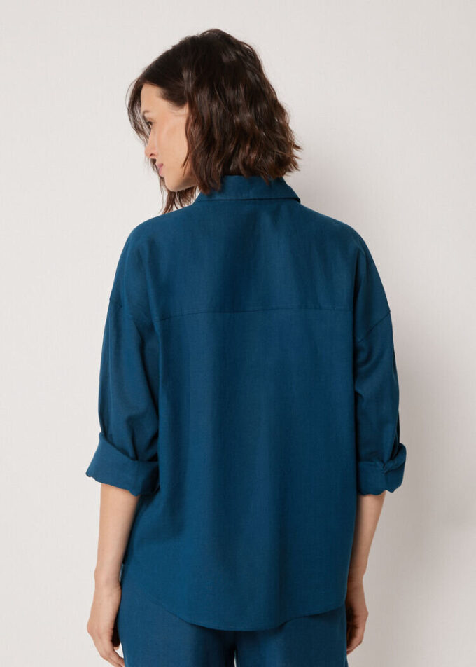 Cropped Linen and Viscose Shirt