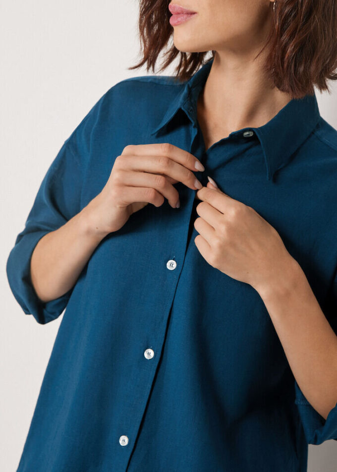 Cropped Linen and Viscose Shirt