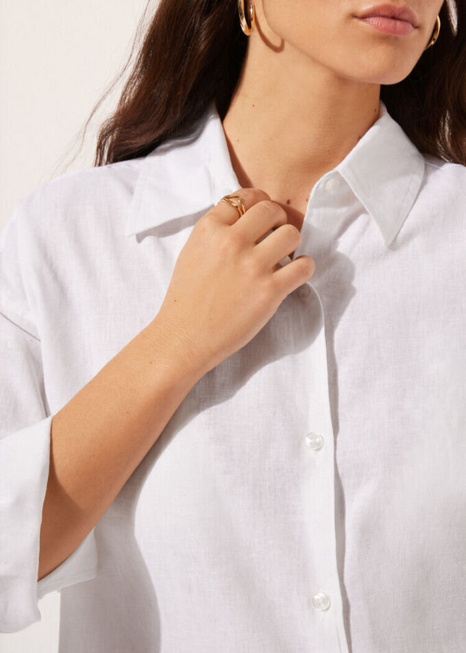 Cropped Linen and Viscose Shirt