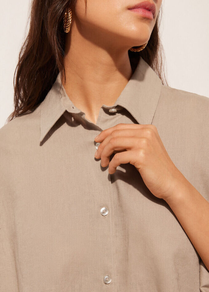 Cropped Linen and Viscose Shirt