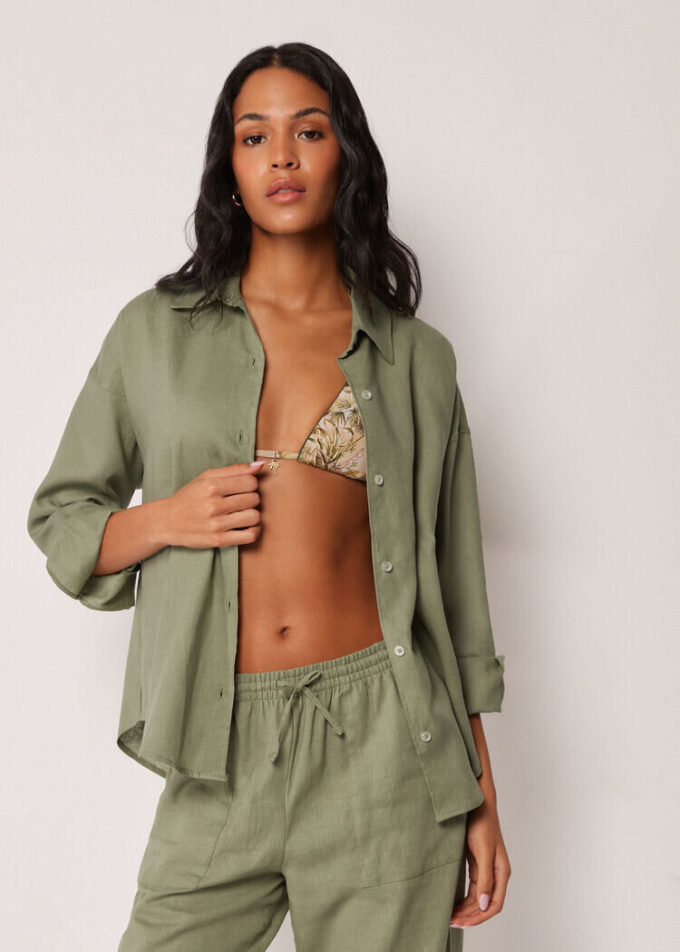 Cropped Linen and Viscose Shirt