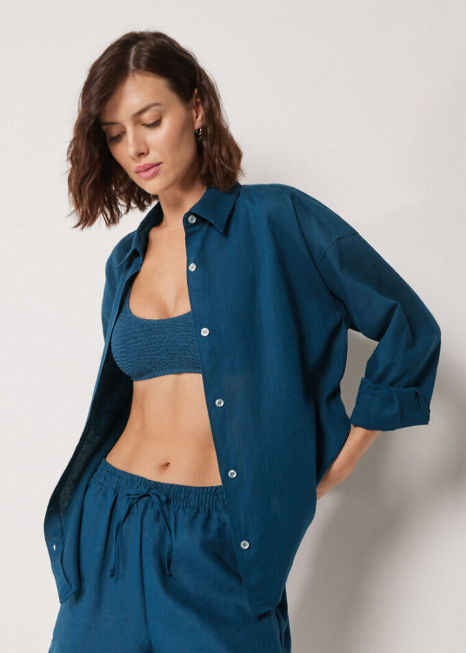 Cropped Linen and Viscose Shirt