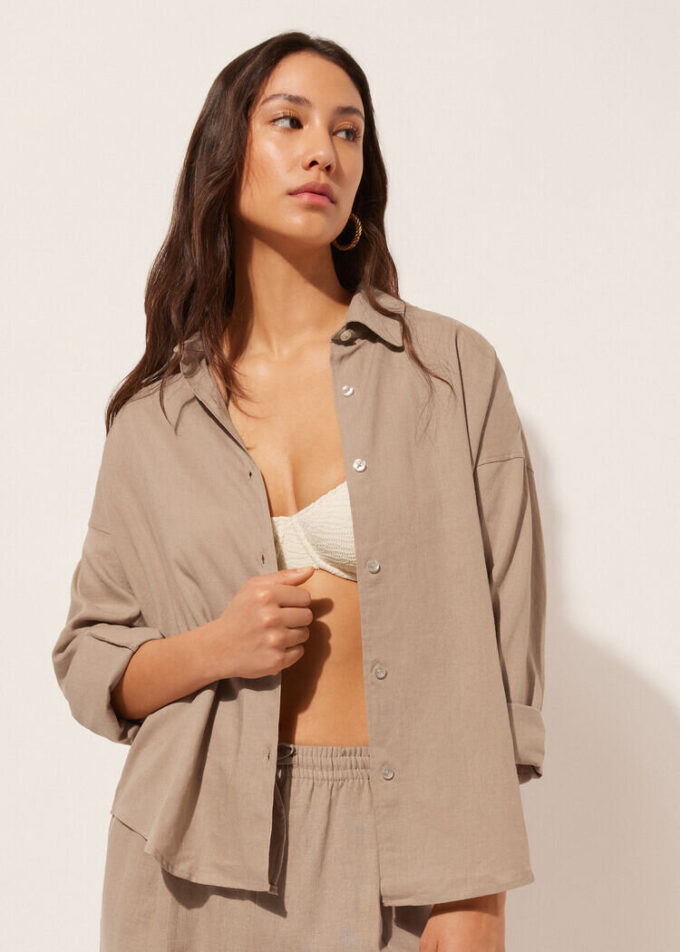 Cropped Linen and Viscose Shirt