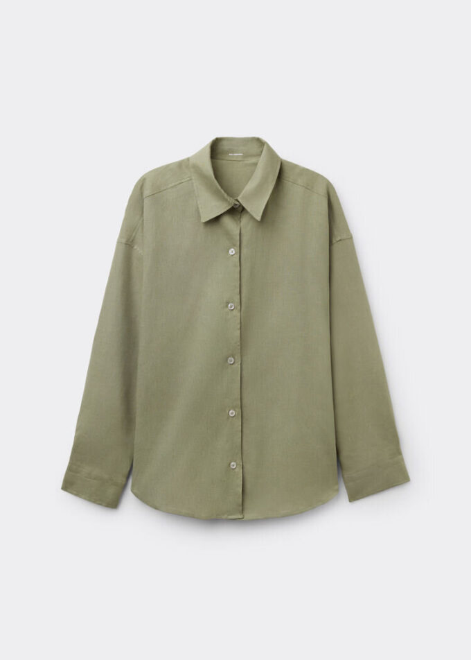 Cropped Linen and Viscose Shirt