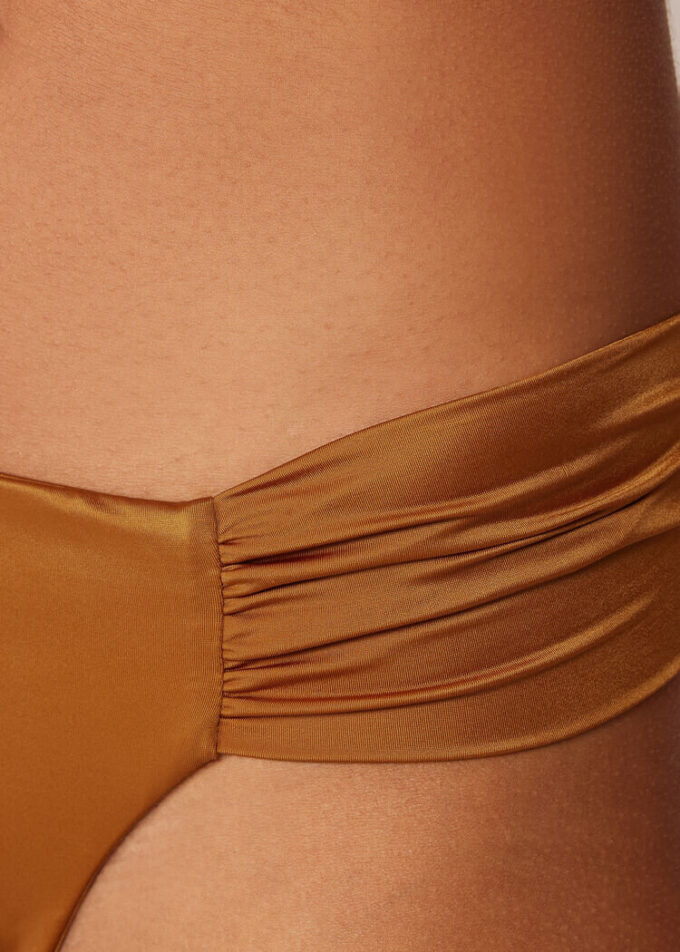 Draped Brazilian Swimsuit Bottom Shiny Satin Draped Brazilian Swimsuit Bottom Shiny Satin