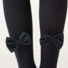 Girls’ Ribbed Cotton Tights with Bow