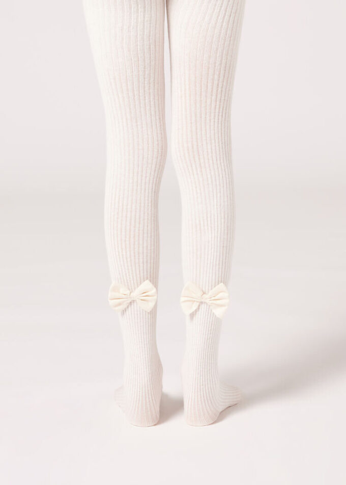 Girls’ Ribbed Cotton Tights with Bow Girls’ Ribbed Cotton Tights with Bow