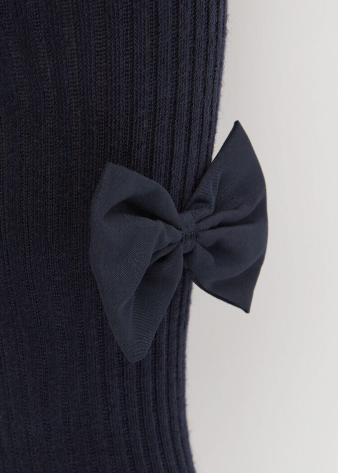 Girls’ Ribbed Cotton Tights with Bow