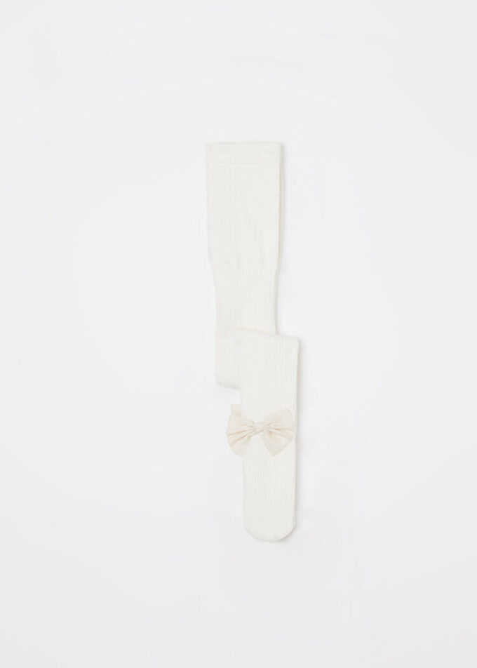 Girls’ Ribbed Cotton Tights with Bow Girls’ Ribbed Cotton Tights with Bow