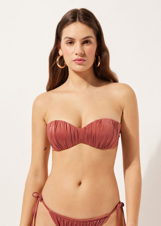 Graduated Padded Bandeau Swimsuit Top Shiny Satin Graduated Padded Bandeau Swimsuit Top Shiny Satin