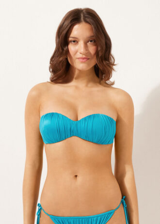 Graduated Padded Bandeau Swimsuit Top Shiny Satin
