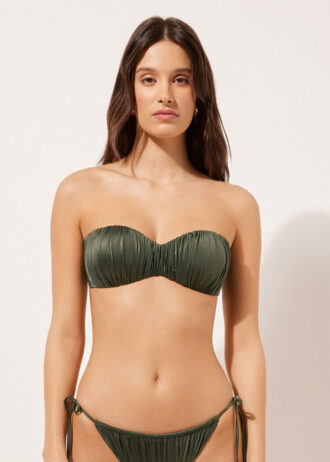 Graduated Padded Bandeau Swimsuit Top Shiny Satin