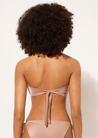 Graduated Padded Bandeau Swimsuit Top Shiny Satin