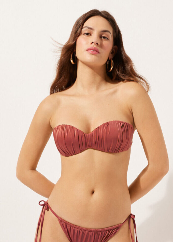 Graduated Padded Bandeau Swimsuit Top Shiny Satin Graduated Padded Bandeau Swimsuit Top Shiny Satin