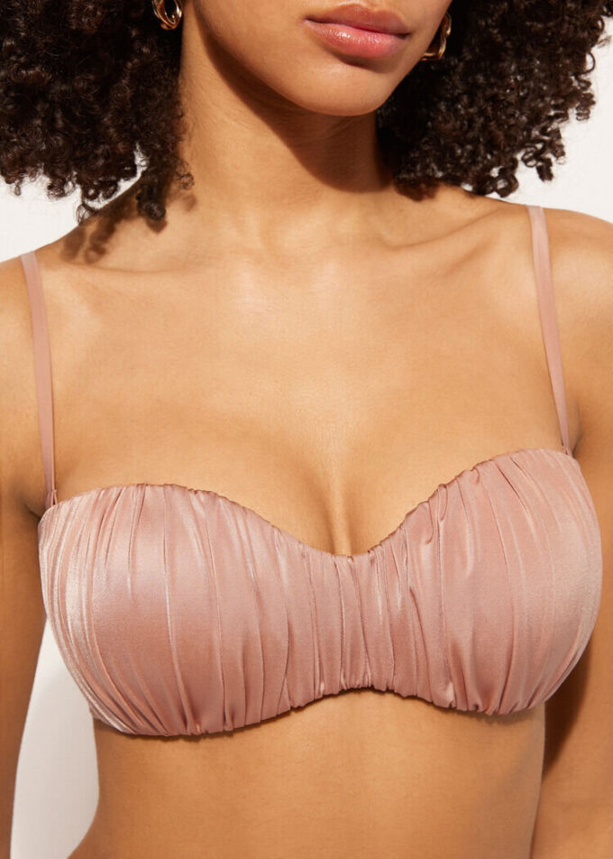 Graduated Padded Bandeau Swimsuit Top Shiny Satin Graduated Padded Bandeau Swimsuit Top Shiny Satin
