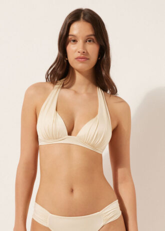 Graduated Padding Triangle Swimsuit Top Shiny Satin