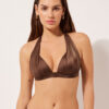 Graduated Padding Triangle Swimsuit Top Shiny Satin