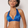 Graduated Padding Triangle Swimsuit Top Shiny Satin