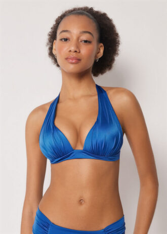 Graduated Padding Triangle Swimsuit Top Shiny Satin