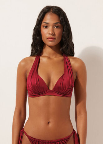 Graduated Padding Triangle Swimsuit Top Shiny Satin