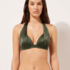 Graduated Padding Triangle Swimsuit Top Shiny Satin