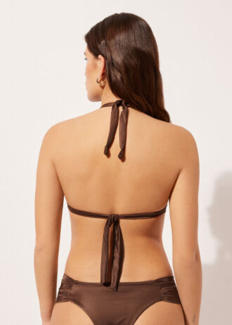 Graduated Padding Triangle Swimsuit Top Shiny Satin