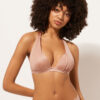 Graduated Padding Triangle Swimsuit Top Shiny Satin