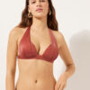 Graduated Padding Triangle Swimsuit Top Shiny Satin