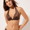 Graduated Padding Triangle Swimsuit Top Shiny Satin