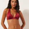 Graduated Padding Triangle Swimsuit Top Shiny Satin