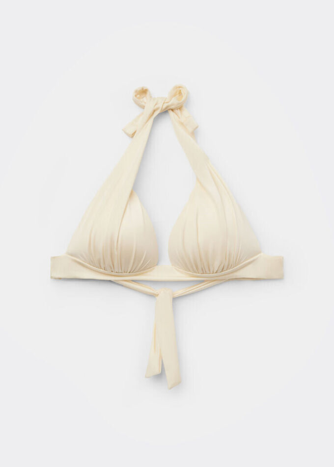 Graduated Padding Triangle Swimsuit Top Shiny Satin