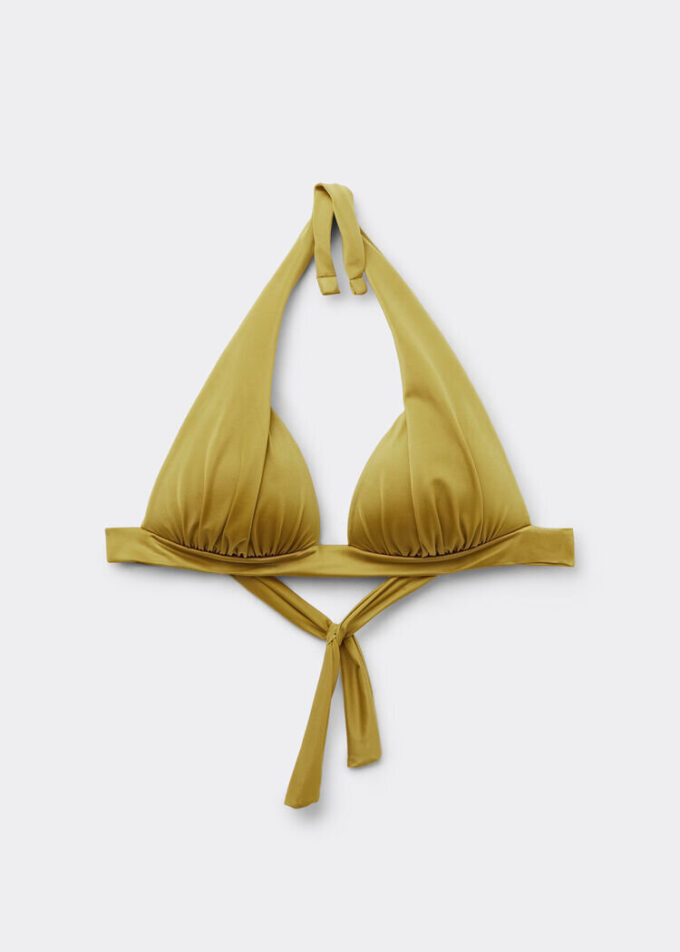 Graduated Padding Triangle Swimsuit Top Shiny Satin