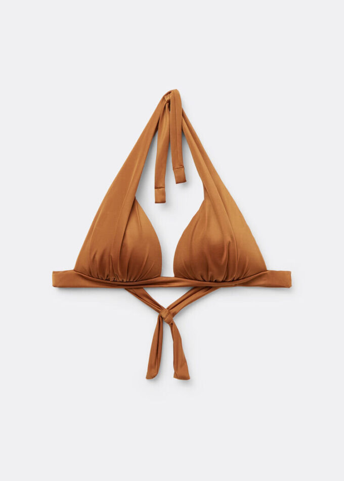 Graduated Padding Triangle Swimsuit Top Shiny Satin