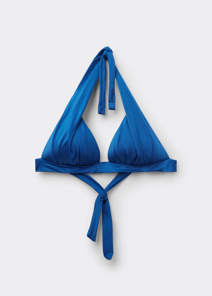 Graduated Padding Triangle Swimsuit Top Shiny Satin