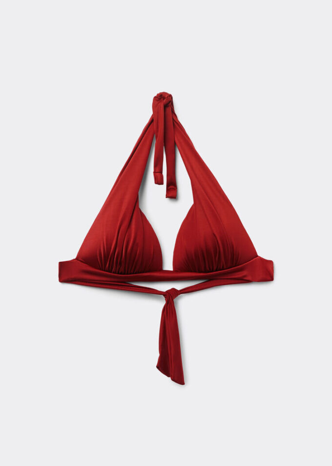 Graduated Padding Triangle Swimsuit Top Shiny Satin