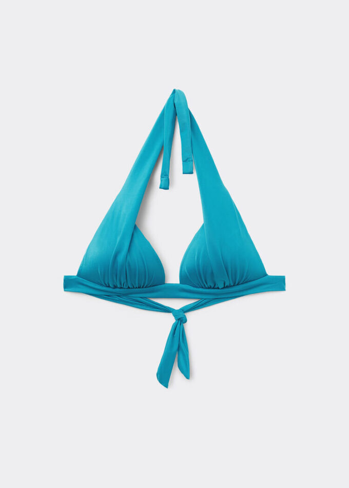 Graduated Padding Triangle Swimsuit Top Shiny Satin