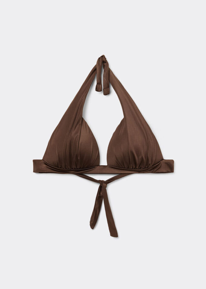 Graduated Padding Triangle Swimsuit Top Shiny Satin